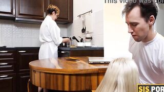 SISPORN. Blonde has sex with stepbro after giving him a sneaky fellatio