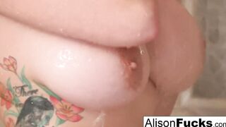 Alison massage herself to completion inside a enormous steamy shower