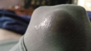 She jerks off step-daddys dick inside his lingerie making him moan so noisy