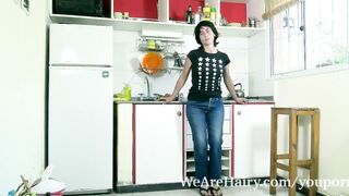 Soledad masturbates into her kitchen with a spoon