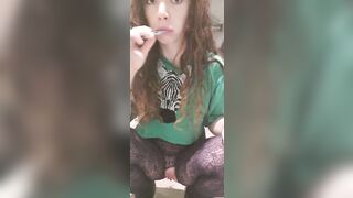 Petite Babe Gets Bored While Brushing Her Teeth And Wants To Squirt.