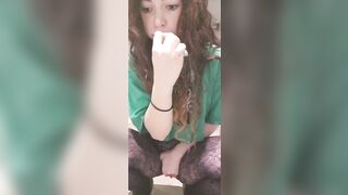 Petite Babe Gets Bored While Brushing Her Teeth And Wants To Squirt.