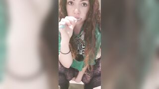 Petite Babe Gets Bored While Brushing Her Teeth And Wants To Squirt.