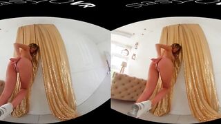 Hot beauty posing with her perky tits inside exclusive vr porn tape