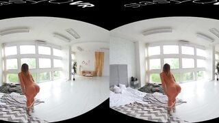 Hot beauty posing with her perky tits inside exclusive vr porn tape