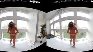 Hot beauty posing with her perky tits inside exclusive vr porn tape