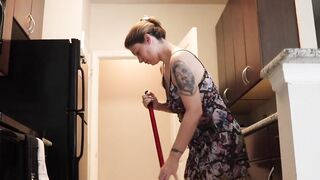 Milf Cleans Floor Into G-String And Masturbates With Clitoris Play After