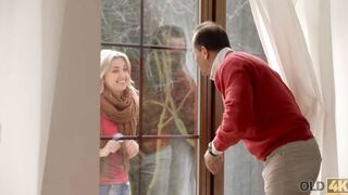 OLD4K. Naive sexpot and handsome mature man have good sex at his place