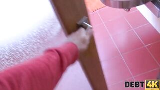 DEBT4k. Angry man tears brunettes clothes off and penetrates twat