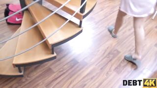 DEBT4k. Angry man tears brunettes clothes off and penetrates twat