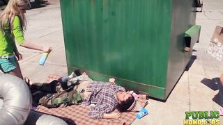 Publichandjobs - Raquel And Jessie Gives Hand Job To Lucky Bro Behind Dumpster