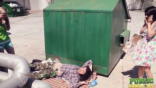 Publichandjobs - Raquel And Jessie Gives Hand Job To Lucky Bro Behind Dumpster