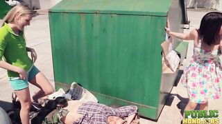Publichandjobs - Raquel And Jessie Gives Hand Job To Lucky Bro Behind Dumpster