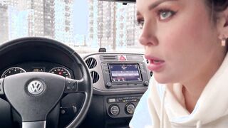 Cum into her mouth inside the parking lot