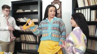 FAKEhub - Quick cum into underwear into the college study room leads to slender bimbos getting