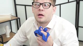 FAKEhub - Quick cum into underwear into the college study room leads to slender bimbos getting