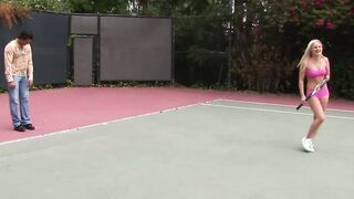 Plowed into the tennis court with our instructor