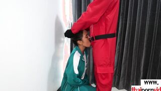 Slender amateur Thai 18 Cherry penalized by a huge white cocked guard