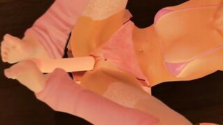Pink sluts is using her vibrator with her toes.