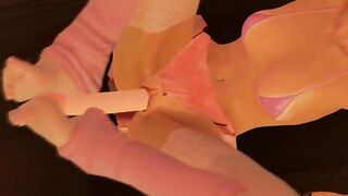 Pink sluts is using her vibrator with her toes.