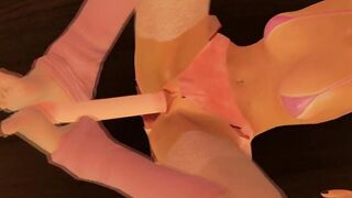 Pink sluts is using her vibrator with her toes.