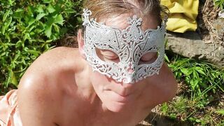 Anita Coxhard sucks her hubby by a peaceful creek and gets a mouthful of cum