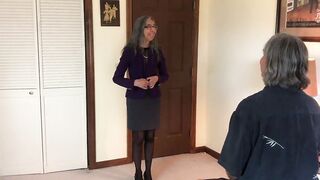 Old Submissive mom Receives Sub Collar and Worships Penis