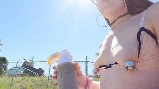 Longpussy into a Sheer Mini Dress, Ass Plugged on a walk and for a quick shop.