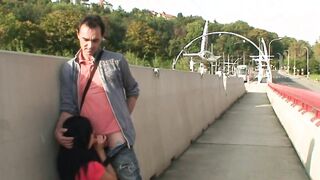dark haired has sex on the street!