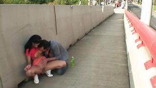 dark haired has sex on the street!
