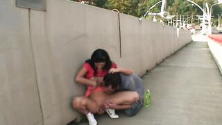dark haired has sex on the street!
