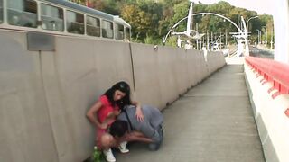 dark haired has sex on the street!