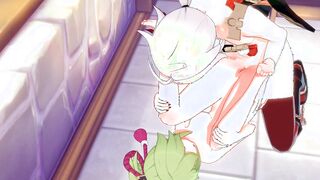 Genshin Impact Cartoon - Kazuha x Kuki Shinobu Devils Pedicure and Pounded with cummed - Japanese chinese Manga Hentai Game Porn