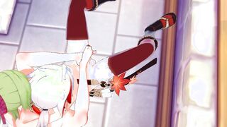 Genshin Impact Cartoon - Kazuha x Kuki Shinobu Devils Pedicure and Pounded with cummed - Japanese chinese Manga Hentai Game Porn