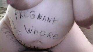 Pregnant BBW cheating milf Milky Mari covered into kinky body writings female domination her cuckold husband until