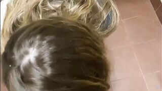 Outside WC sex with surprise oral cummed