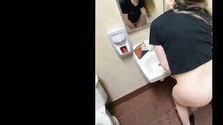 Outside WC sex with surprise oral cummed