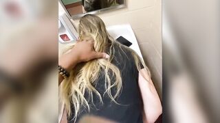 Outside WC sex with surprise oral cummed