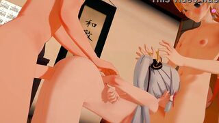 Genshin Impact Animated - Ayaka inside a 3Some with Childe and Aether - Japanese eastern Manga Animated Game Porn