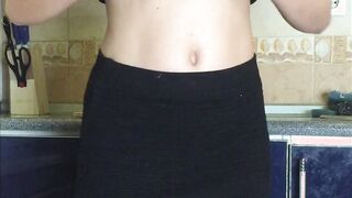 Solo snatch masturbation into the kitchen recorded on phone