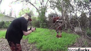 babe Hunter Nicole Aniston captures a Minotaur and Milks his nuts dr