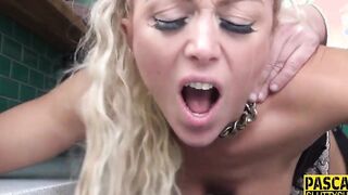 Dirty housewife sucks Pascal Whites fat penis