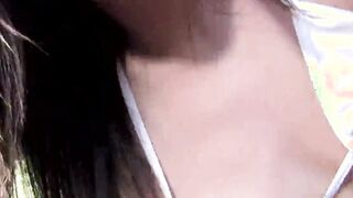 Voluptuous dark hair teens gets plowed on a desert island