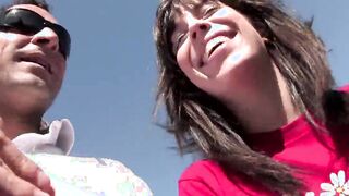 Voluptuous dark hair teens gets plowed on a desert island