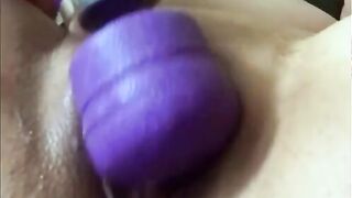 Great soak vagina with huge lips gets an orgasm from a toy and squirts wildly on