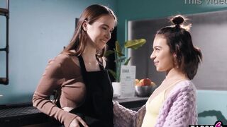 Dyke 19 year old barista Hazel Moore lesbian sex at work with hispanic GF