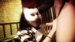 Naughty dark hair inside cat mask gets fuck into a dark alley