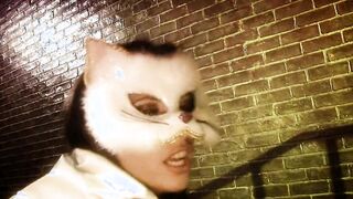 Naughty dark hair inside cat mask gets fuck into a dark alley