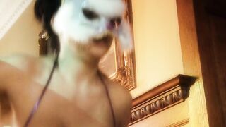 Filthy stud fucks a Bae Bae into a cat mask and tights
