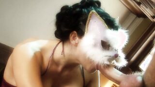 Filthy stud fucks a Bae Bae into a cat mask and tights